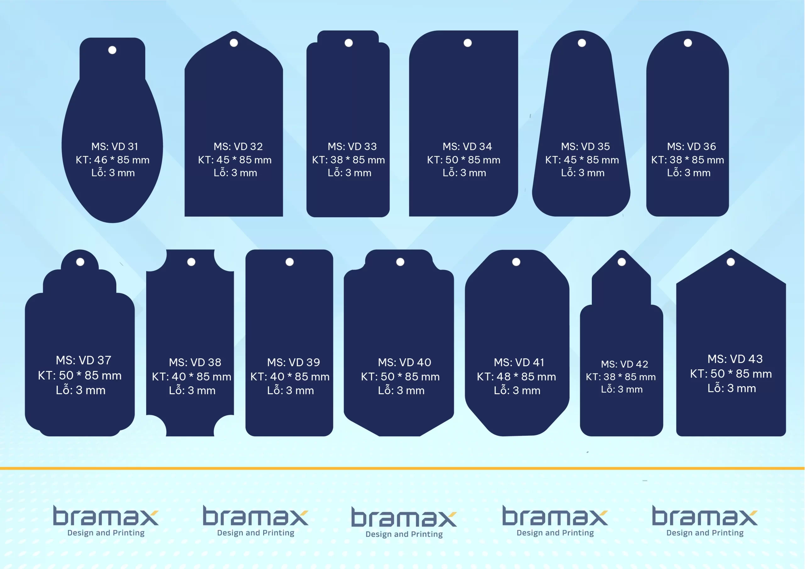 Hình dạng và kích thước mác quần áo có mã từ 31-43