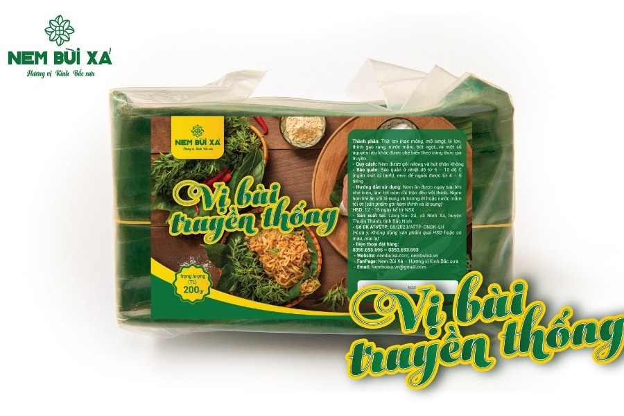 Mẫu bao bì tem nhãn cho sản phẩm Nem Bùi Xá
