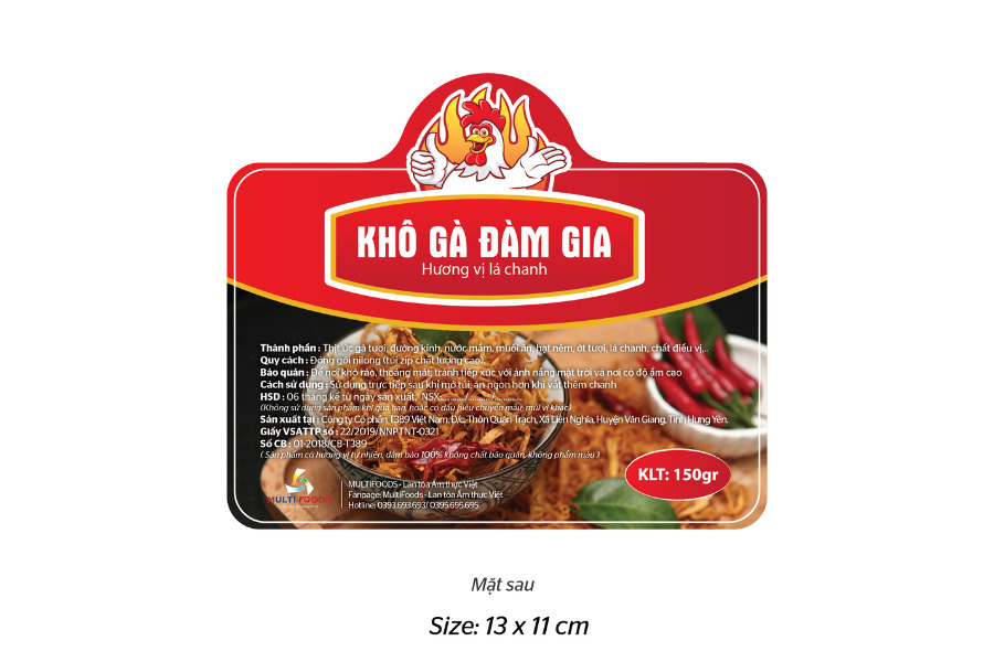 Mẫu tem nhãn cho sản phẩm khô gà do Bramax thực hiện